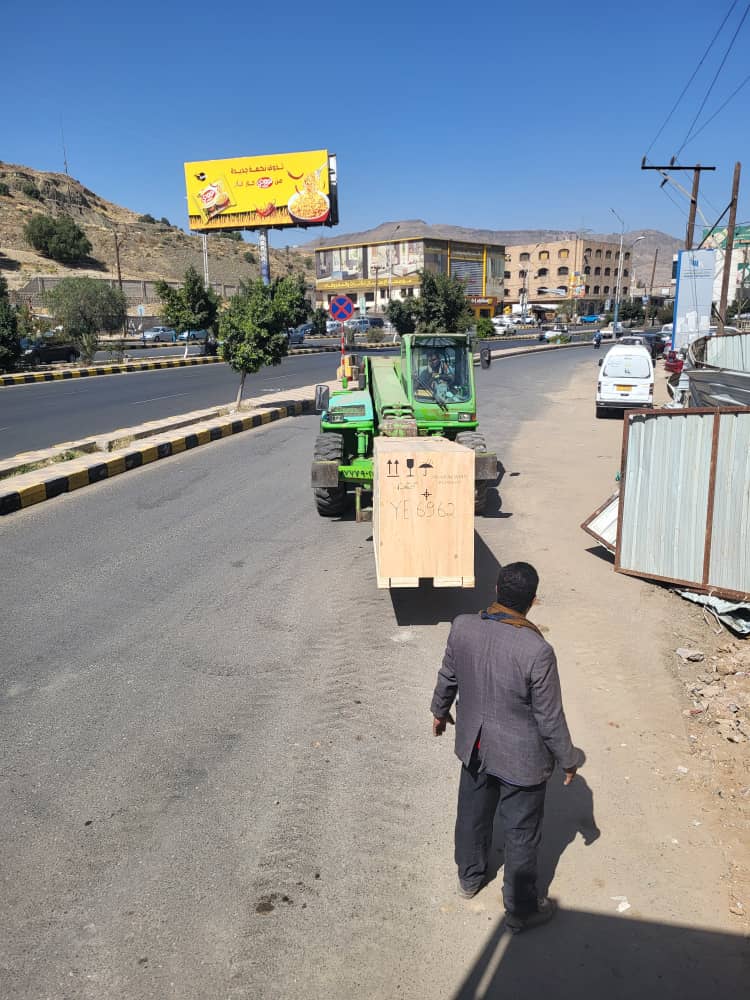 CT system crate transported by forklift